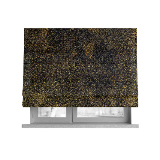 Traditional All Over Pattern Black Gold Yellow Colour Heavy Quality Velvet Upholstery Fabric JO-1329 - Roman Blinds