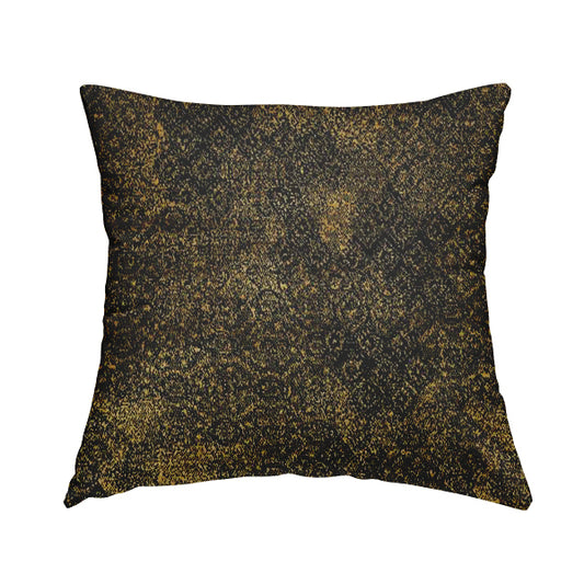 Traditional All Over Pattern Black Gold Yellow Colour Heavy Quality Velvet Upholstery Fabric JO-1329 - Handmade Cushions