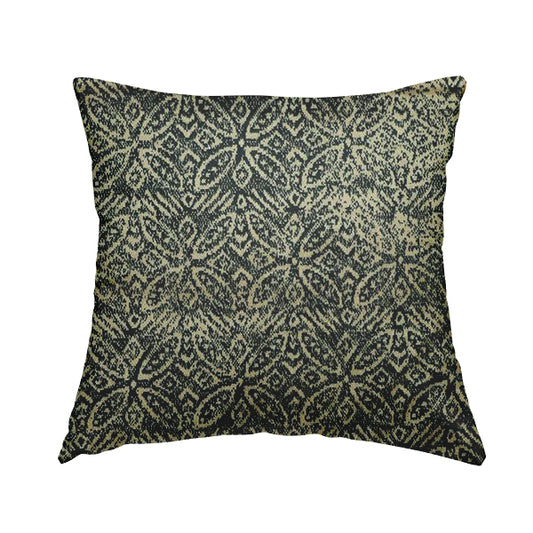 Four Leaf Pattern Beige With Navy Blue Colour Heavy Quality Velvet Upholstery Fabric JO-1332 - Handmade Cushions