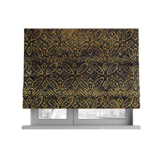 Four Leaf Pattern Black With Gold Yellow Colour Heavy Quality Velvet Upholstery Fabric JO-1333 - Roman Blinds