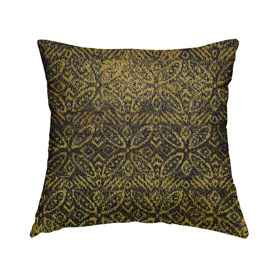 Four Leaf Pattern Black With Gold Yellow Colour Heavy Quality Velvet Upholstery Fabric JO-1333 - Handmade Cushions