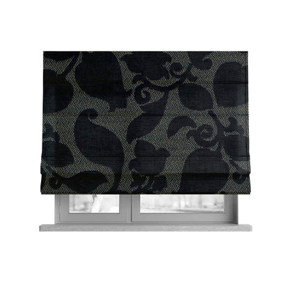 Floral Pattern Black Colour Heavy Quality Velvet Upholstery Fabric JO-1334 - Roman Blinds