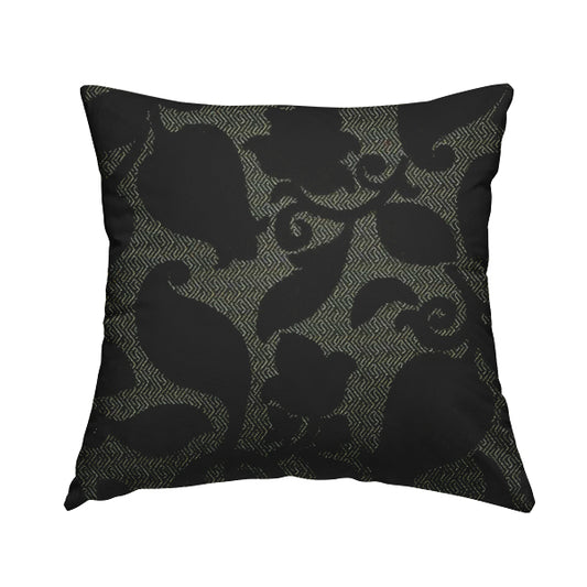 Floral Pattern Black Colour Heavy Quality Velvet Upholstery Fabric JO-1334 - Handmade Cushions