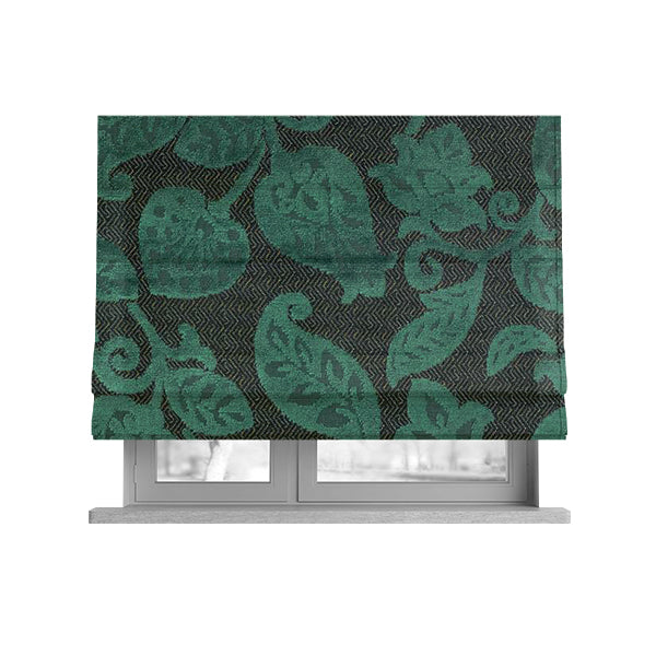 Floral Pattern Teal Colour Heavy Quality Velvet Upholstery Fabric JO-1335 - Roman Blinds