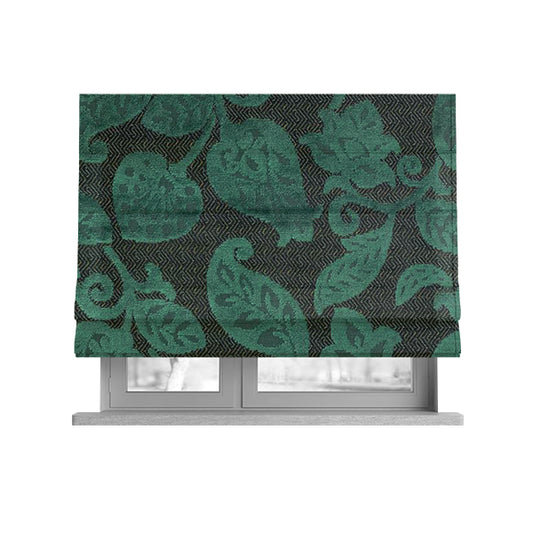 Floral Pattern Teal Colour Heavy Quality Velvet Upholstery Fabric JO-1335 - Roman Blinds