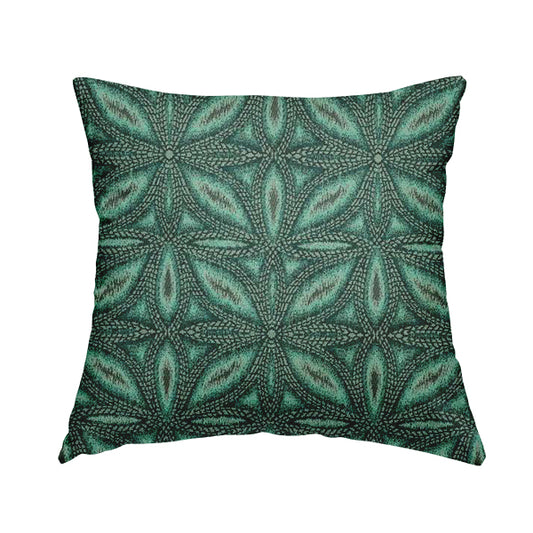 Floral Medallion Pattern Teal Blue Colour Flat Chenille Upholstery Fabric JO-1336 - Handmade Cushions