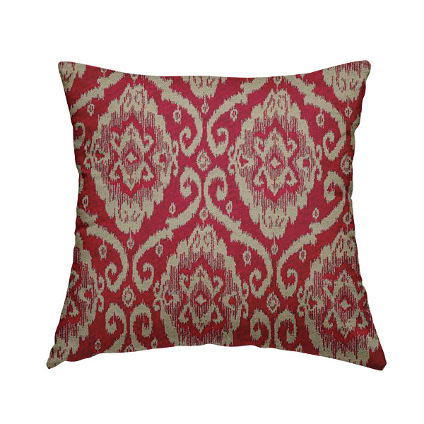 Red Beige Coloured Chenille Damask Ornate Pattern Furnishings Upholstery Fabric JO-1338 - Handmade Cushions