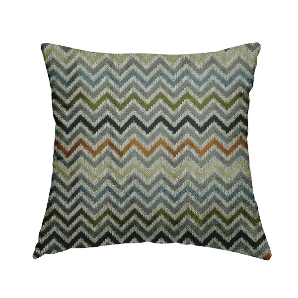 Chevron Pattern Cut Velvet Material Multi Coloured Green Grey Blue Colours Upholstery Fabric JO-1339 - Handmade Cushions