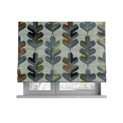 Leaf Pattern Cut Velvet Material Multi Coloured Green Grey Blue Colours Upholstery Fabric JO-1340 - Roman Blinds