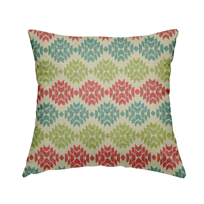 Traditional Geometric Pattern In Green Pink Blue Colour Soft Upholstery Fabric JO-1349 - Handmade Cushions