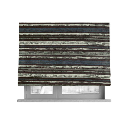 Striped Pattern In Brown Blue Grey Colours Chenille Material Upholstery Fabric JO-1350 - Roman Blinds