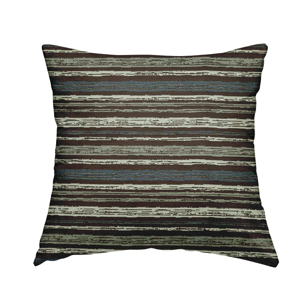 Striped Pattern In Brown Blue Grey Colours Chenille Material Upholstery Fabric JO-1350 - Handmade Cushions