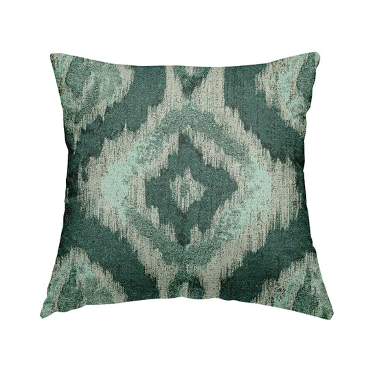Large Design Kilim Inspired Pattern In Blue Teal Colour With Silver Shine Upholstery Fabric JO-1352 - Handmade Cushions