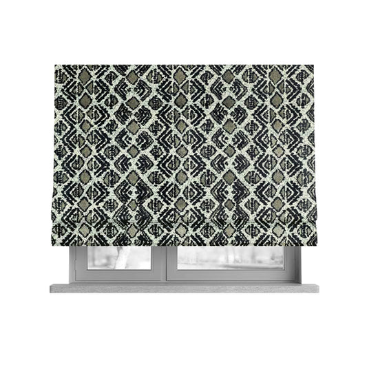 Black Grey Colour Small Geometric Pattern Cut Velvet Material Upholstery Fabric JO-1355 - Roman Blinds