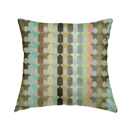 Modern Geometric Pattern In Pastel Coloured Pink Brown Colours Soft Velvet Upholstery Fabric JO-1359 - Handmade Cushions