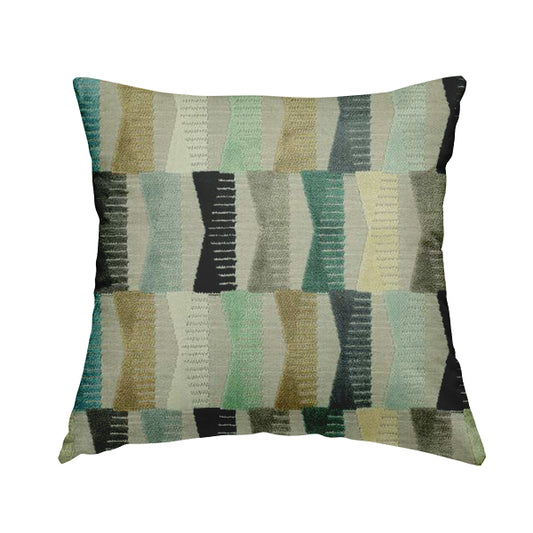 Hour Glass Theme Geometric Pattern In Blue Brown Coloured Soft Velvet Upholstery Fabric JO-1360 - Handmade Cushions