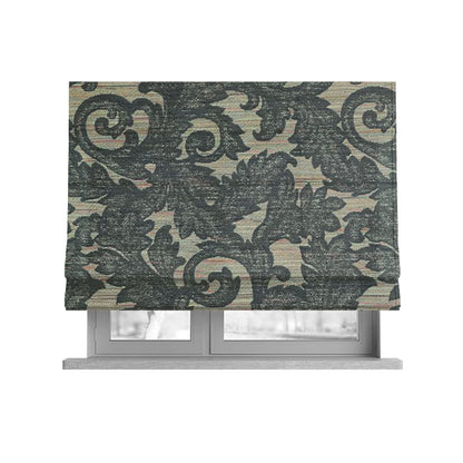Fleur De Lis Inspired Pattern In Grey Coloured Chenille Upholstery Furnishing Fabric JO-1364 - Roman Blinds
