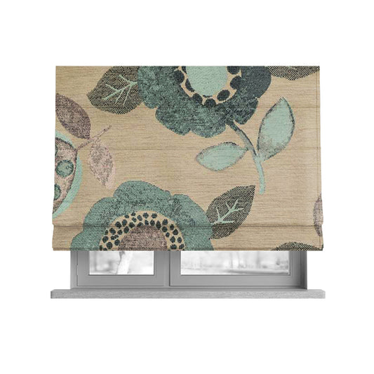 Floral Blossom Pattern Yellow Green Colour Soft Chenille Interior Fabric JO-1367 - Roman Blinds