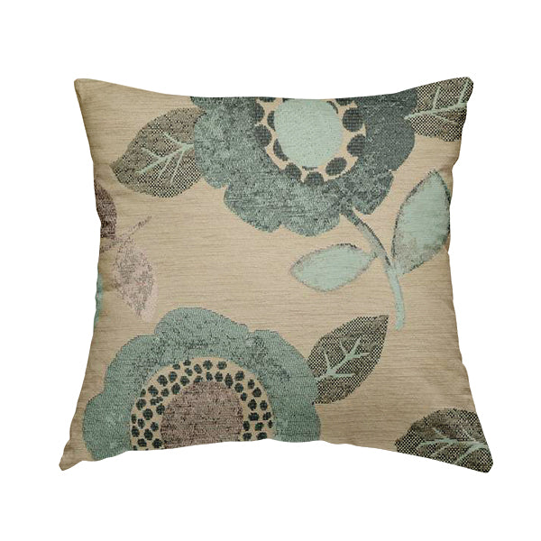Floral Blossom Pattern Yellow Green Colour Soft Chenille Interior Fabric JO-1367 - Handmade Cushions