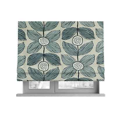 Floral Blue Uniformed In Grey Background Pattern Chenille Upholstery Furnishing Fabric JO-1368 - Roman Blinds