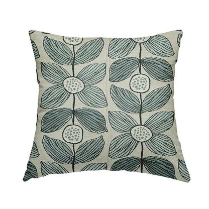 Floral Blue Uniformed In Grey Background Pattern Chenille Upholstery Furnishing Fabric JO-1368 - Handmade Cushions