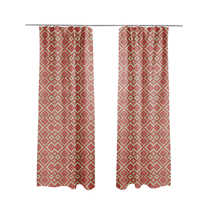 Red Cream Colour Cubed Tetris Pattern Furnishing Upholstery Fabric JO-1010 - Made To Measure Curtains