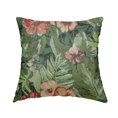 Garden Full Of Red Pink Flowers Green Leafs Theme Pattern Chenille Material Upholstery Fabric JO-1370 - Handmade Cushions