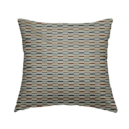 Layered Bricked Geometric Pattern Blue Brown Grey Coloured Chenille Upholstery Furnishing Fabric JO-1373 - Handmade Cushions