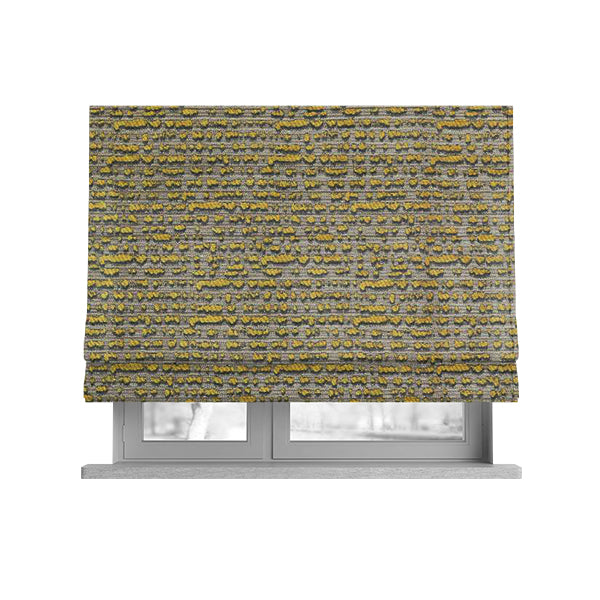 Abstract Style Pattern Yellow Grey Silver Colour Raised Textured Chenille Upholstery Fabric JO-1375 - Roman Blinds