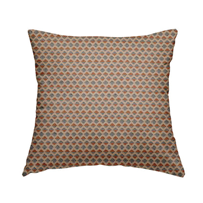 Small Geometric Pattern Beige Blue Orange Coloured Chenille Upholstery Fabric JO-1379 - Handmade Cushions