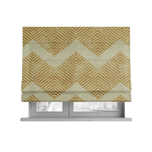 Yellow Coloured Symmetrical Chevron Pattern Furnishing Upholstery Fabric JO-1380 - Roman Blinds