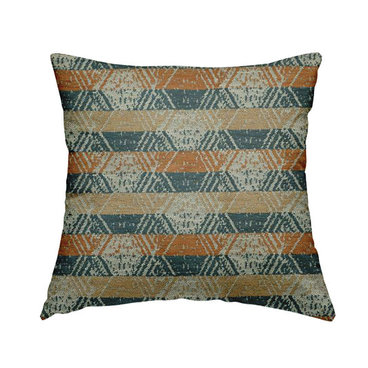 Geometric Tribal Theme Pattern Soft Chenille Blue Brown Orange Colour Upholstery Fabric JO-1383 - Handmade Cushions