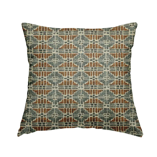 Symmetry Geometric Pattern Soft Chenille Blue Orange Colour Upholstery Fabric JO-1386 - Handmade Cushions