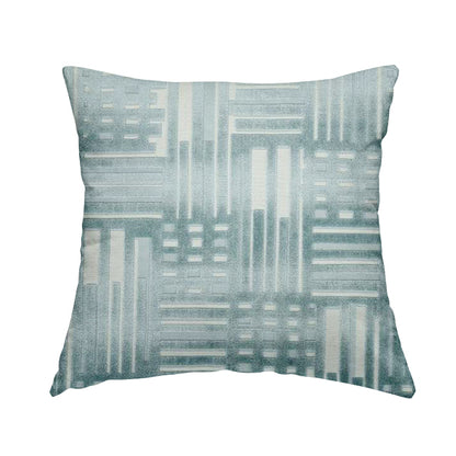 Geometric Striped Design White Blue Soft Textured Velvet Upholstery Furnishing Fabric JO-1388 - Handmade Cushions