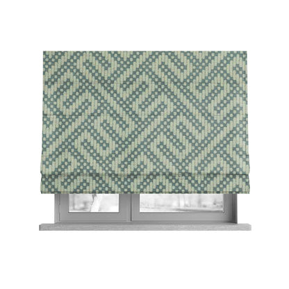 Greek Key Locked Geometric Pattern In Soft Chenille Blue White Coloured Upholstery Fabric JO-1393 - Roman Blinds