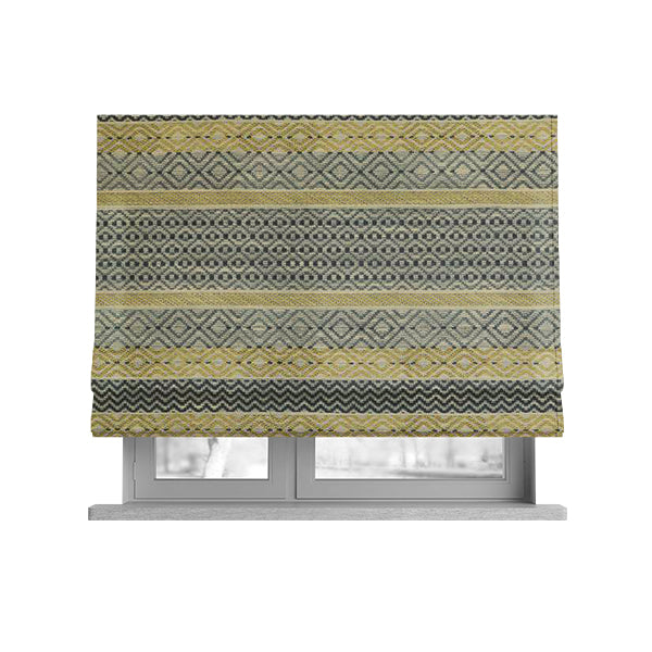 Yellow Grey Coloured Geometric Striped Pattern Furnishing Upholstery Fabric JO-1394 - Roman Blinds