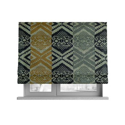 Striped Geometric Tribal Theme Pattern Soft Chenille Yellow Grey Black Colour Upholstery Fabric JO-1398 - Roman Blinds