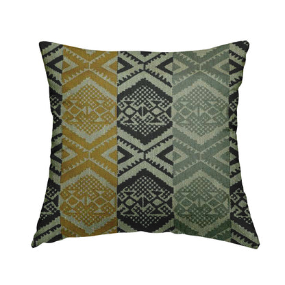 Striped Geometric Tribal Theme Pattern Soft Chenille Yellow Grey Black Colour Upholstery Fabric JO-1398 - Handmade Cushions