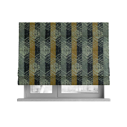Geometric Tribal Theme Pattern Soft Chenille Yellow Grey Black Colour Upholstery Fabric JO-1399 - Roman Blinds