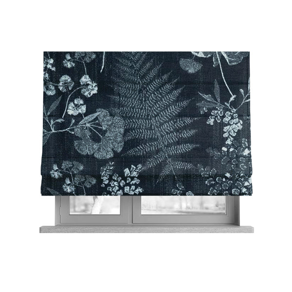 Floral Leaf Pattern Soft Chenille Blue Colour Chenille Upholstery Fabric JO-1406 - Roman Blinds
