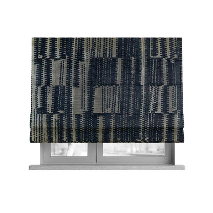 Blue Silver Shine Effect Stripe Theme Pattern Chenille Furnishing Upholstery Fabric JO-1412 - Roman Blinds