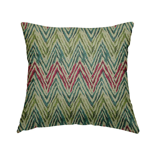 Chevron Striped Inspired Pattern Green Pink Blue Coloured Chenille Upholstery Fabric JO-1416 - Handmade Cushions