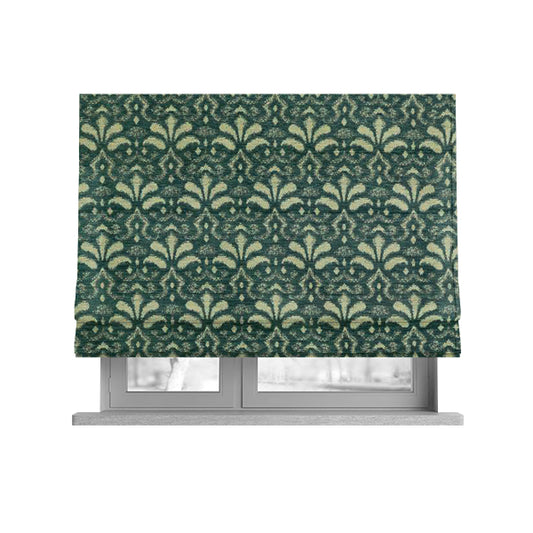 Flower Uniformed Inspired Pattern Green Cream Coloured Soft Chenille Upholstery Fabric JO-1417 - Roman Blinds