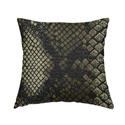 Snake Scales Pattern In Black Gold Colour Velvet Material Furnishing Upholstery Fabric JO-1420 - Handmade Cushions