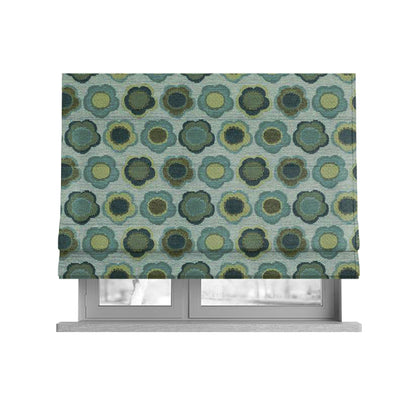 Floral Bud Pattern Blue Green Coloured Soft Chenille Textured Material Upholstery Fabric JO-1421 - Roman Blinds