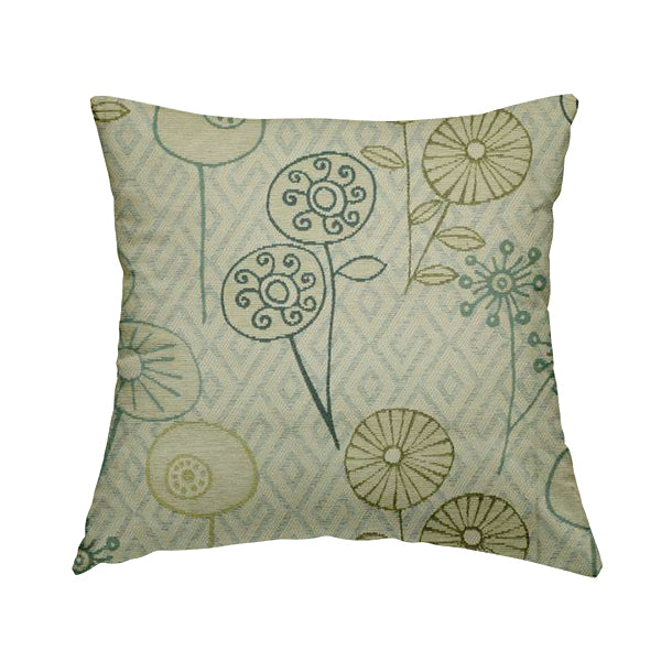 Floral Theme Pattern Blue Green Coloured Soft Chenille Textured Material Upholstery Fabric JO-1422 - Handmade Cushions