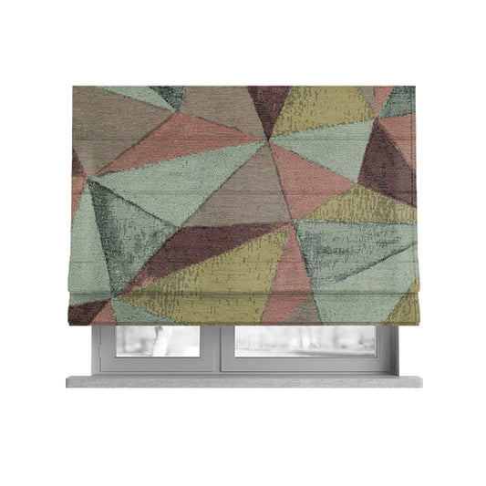 Diamond Geometric Pattern Pink Blue Yellow Coloured Soft Chenille Textured Material Upholstery Fabric JO-1423 - Roman Blinds