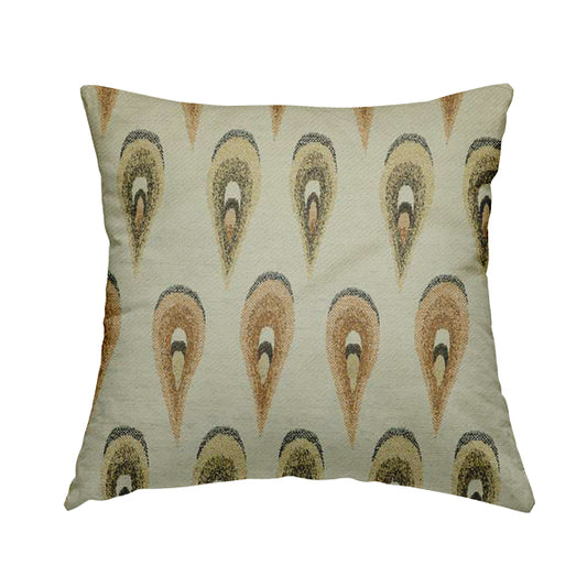 Peacock Feather Pattern White Orange Yellow Coloured Soft Chenille Textured Material Upholstery Fabric JO-1424 - Handmade Cushions