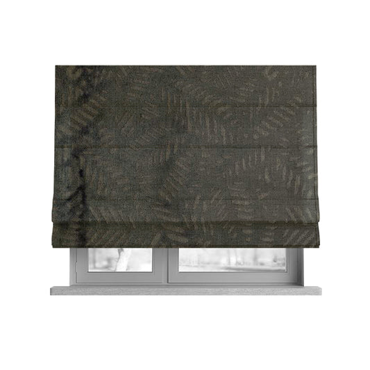 Palm Leaf Jungle Inspired Pattern Brown Coloured Soft Velvet Textured Upholstery Fabric JO-1426 - Roman Blinds