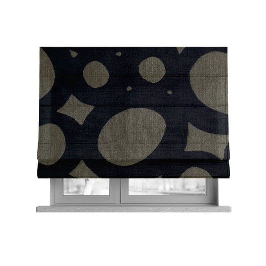 Circular Inspired Pattern Black Coloured Soft Velvet Textured Upholstery Fabric JO-1427 - Roman Blinds